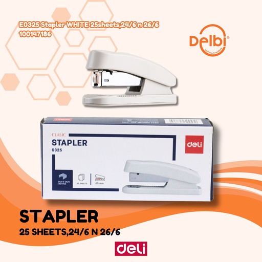 [100147186] DELI E0325 Stapler WHITE 25sheets,24/6 n 26/6 HEKTER BX12