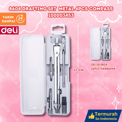 [100003453] 8604 Drafting Set Metal 4pcs Compass DELI PENGGARIS RULER JANGKA BX10 BX100