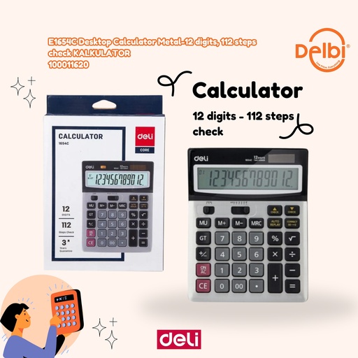 [100011620] E1654C Desktop Calculator Metal-12 digits, 112 steps check KALKULATOR