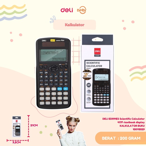 [100115529] DELI ED991ES Scientific Calculator 417F-textbook display KALKULATOR BUKU