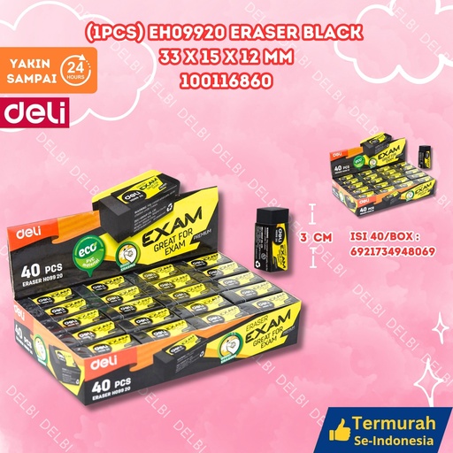 [100116860] (1PCS) H09920 Eraser BLACK 33x15x12mm DELI PENGHAPUS BX2000 BX40