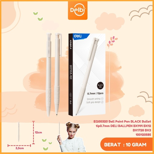 [100120585] EQ00320 Ball Point Pen BLACK Bullet tip0.7mm DELI BALLPEN BX144 BX12 BX1728 BX3