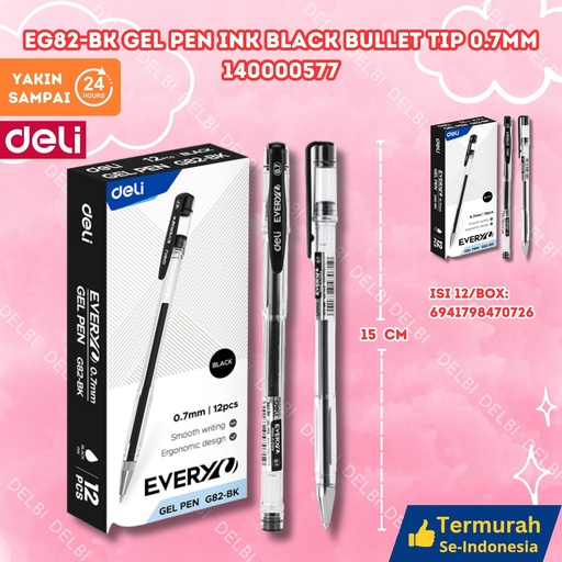 [140000577] EG82-BK Gel Pen Ink Black Bullet tip 0.7mm DELI TINTA BX144 BX1728 BX12 BX3