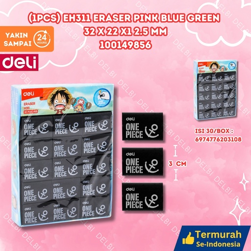 [100149856] (1PCS) H311 Eraser Pink Blue Green 32x22x12.5mm DELI PENGHAPUS SETIP BX900 BX30