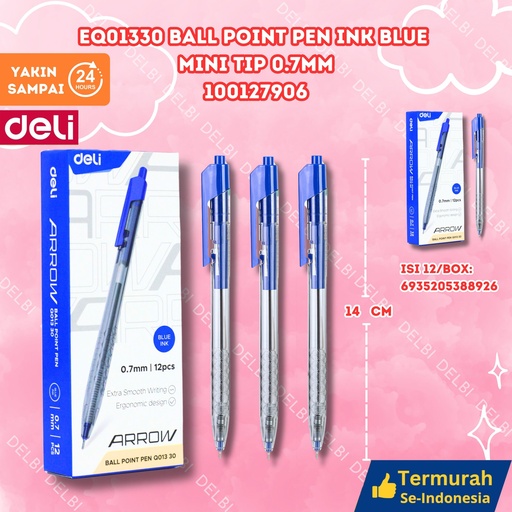 [100127906] EQ01330 Ball Point Pen Ink Blue Mini tip 0.7mm DELI BALLPEN BX144 BX1728 BX12 BX3