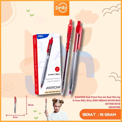 [100127905] EQ01340 Ball Point Pen Ink Red Mini tip 0.7mm DELI BALLPEN MERAH BX144 BX3 BX1728 BX12
