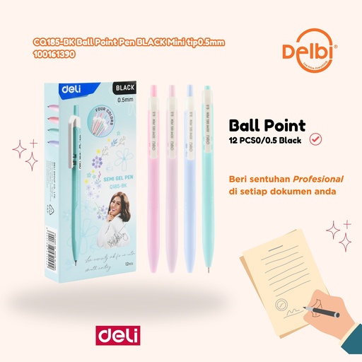 [100161390] CQ185-BK Ball Point Pen BLACK Mini tip0.5mm DELI BALLPEN TIP PULPEN BX144 BX1728 BX12 BX3
