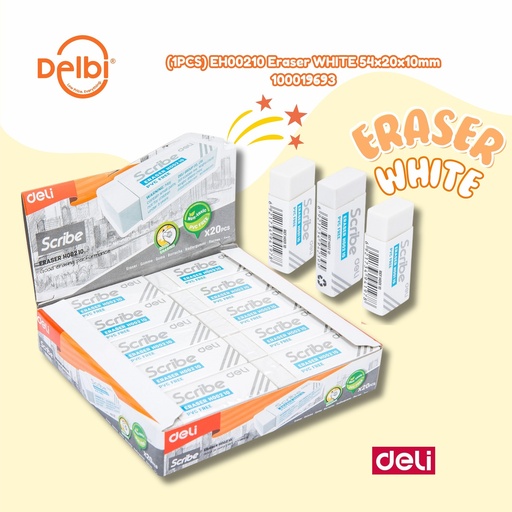 [100019693] (1PCS) EH00210 Eraser WHITE 54x20x10mm PENGHAPUS DELI SETIP BX720 BX20