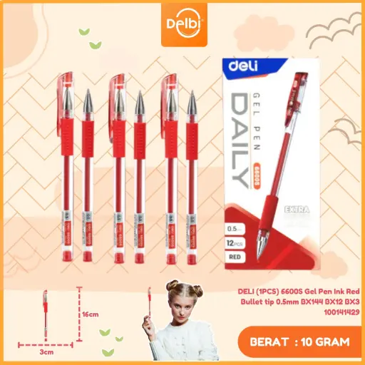 [100141429] DELI (1PCS) 6600S Gel Pen Ink Red Bullet tip 0.5mm BX144 BX12 BX3