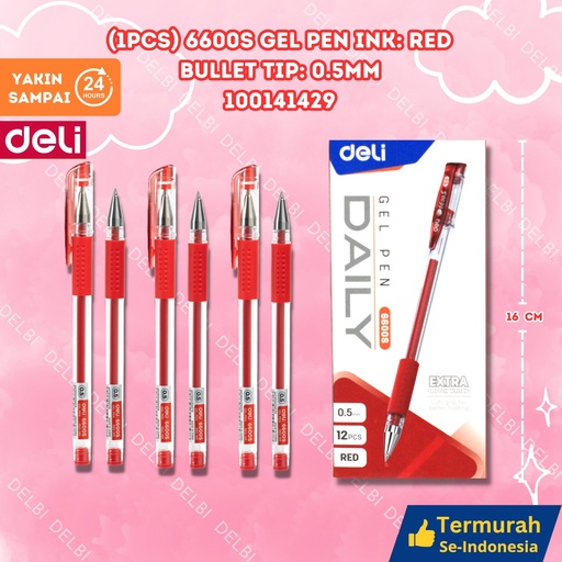 [100141429] DELI (1PCS) 6600S Gel Pen Ink Red Bullet tip 0.5mm BX144 BX12 BX3