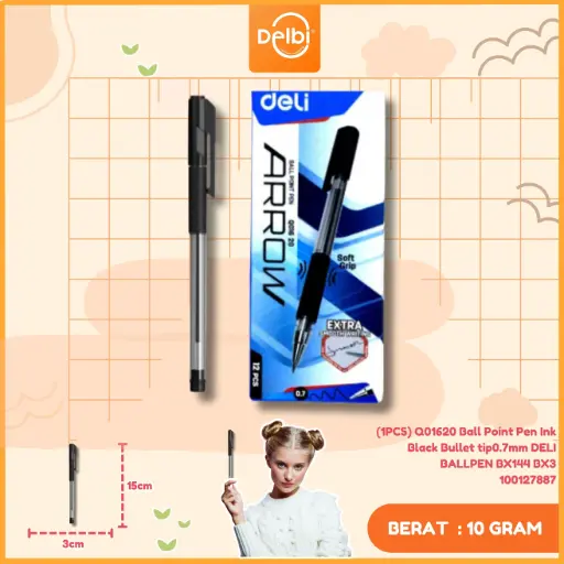 [100127887] (1PCS) Q01620 Ball Point Pen Ink Black Bullet tip0.7mm DELI BALLPEN BX144 BX3