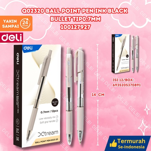 [100127927] Q02320 Ball Point Pen Ink Black Bullet tip0.7mm DELI BALLPEN HITAM BX144 BX12 BX3