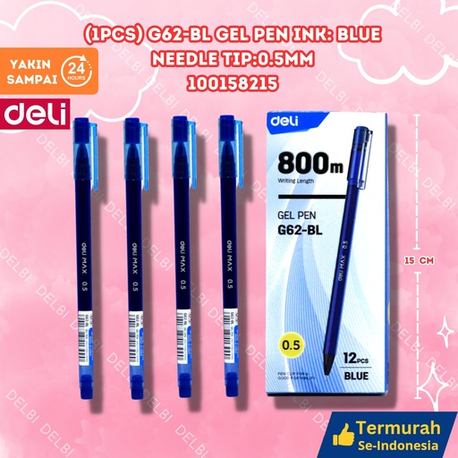 [100158215] DELI (1PCS) EG62-BL Gel Pen Ink Blue Needle tip0.5mm PULPEN CAIR TINTA BIRU BX144 BX12 BX3 CAR1728