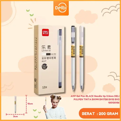 [100130156] A117 Gel Pen BLACK Needle tip 0.5mm DELI PULPEN TINTA BX144 BX1728 BX12 BX3