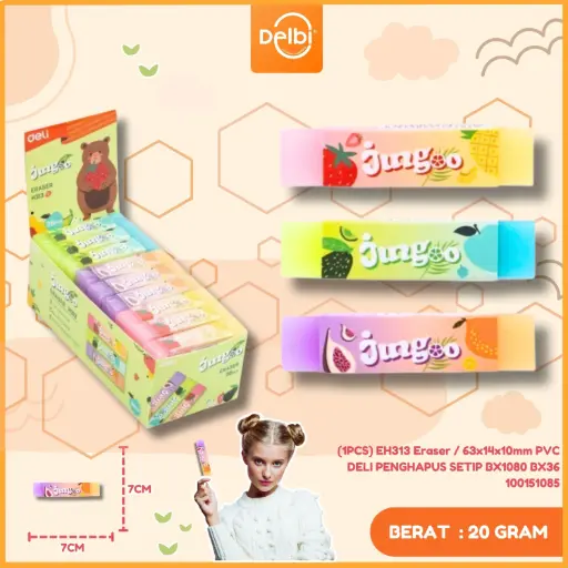[100151085] (1PCS) EH313 Eraser / 63x14x10mm PVC DELI PENGHAPUS SETIP BX1080 BX36