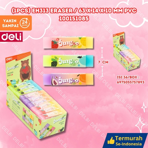 [100151085] (1PCS) EH313 Eraser / 63x14x10mm PVC DELI PENGHAPUS SETIP BX1080 BX36