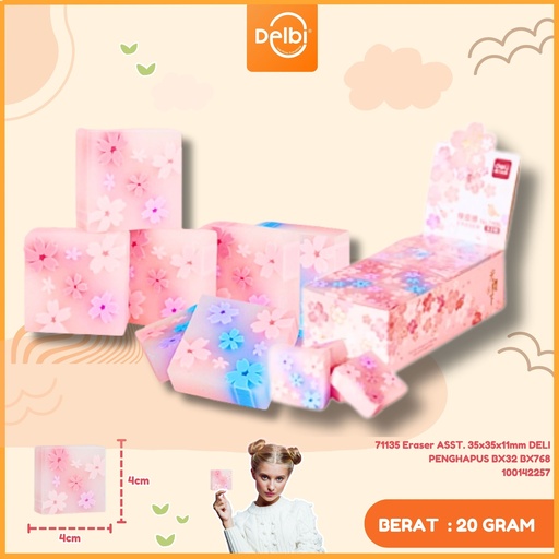 [100142257] 71135 Eraser ASST. 35x35x11mm DELI PENGHAPUS BX32 BX768