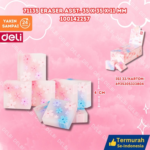 [100142257] 71135 Eraser ASST. 35x35x11mm DELI PENGHAPUS BX32 BX768