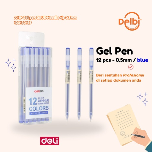 [100130159] DELI A119 Gel pen BLUE Needle tip 0.5mm BX144
