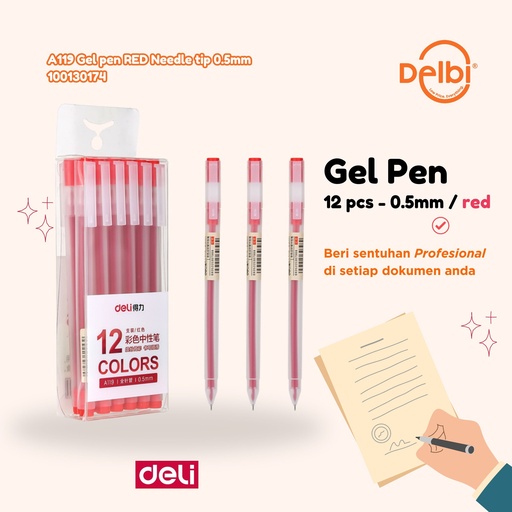 [100130174] DELI A119 Gel pen RED Needle tip 0.5mm BX144
