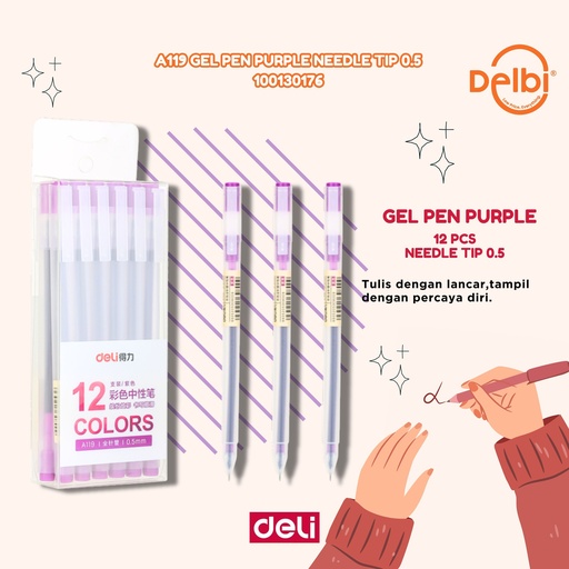 [100130176] DELI A119 Gel pen PURPLE Needle tip 0.5mm BX144