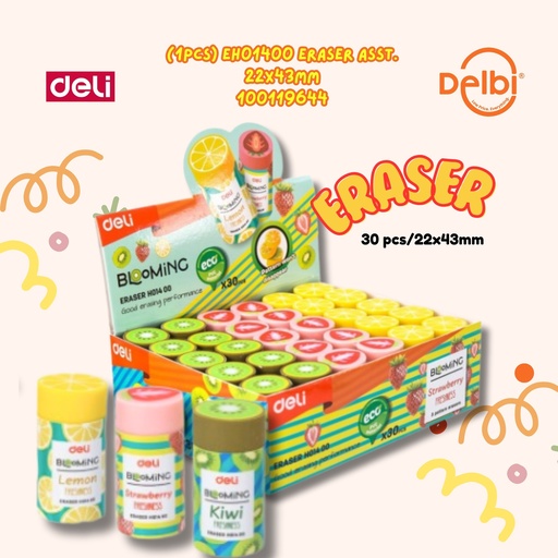 [100119644] (1PCS) EH01400 Eraser ASST. 22x43mm DELI PENGHAPUS BX720 BX30
