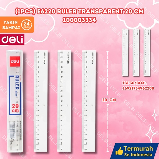 [100003334] (1PCS) E6220 Ruler TRANSPARENT 20cm DELI PENGGARIS BX600 BX30