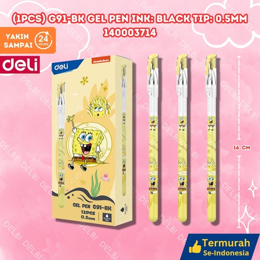 [140003714] (1pcs) G91-BK Gel Pen Ink Black Tip 0.5mm TINTA DELI SPONGEBOB BX144 BX12 BX3 BX1728