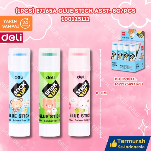 [100125111] (1PCS) E7165A Glue Stick Asst. 8G/PCS DELI LEM KERTAS BX384 BX12