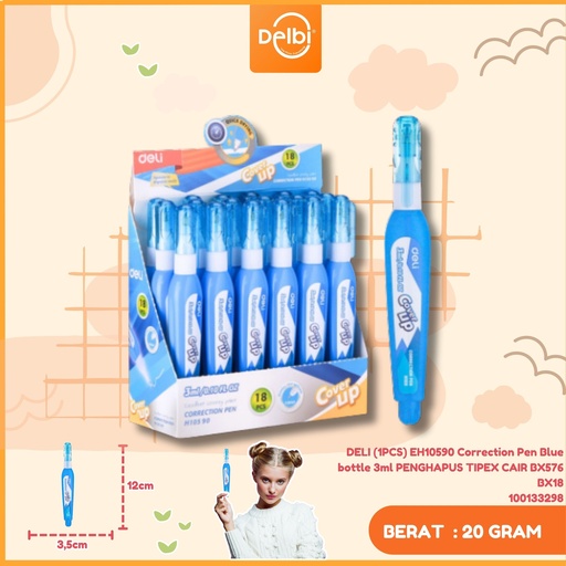 [100133298] DELI (1PCS) EH10590 Correction Pen Blue bottle 3ml PENGHAPUS TIPEX CAIR BX576 BX18