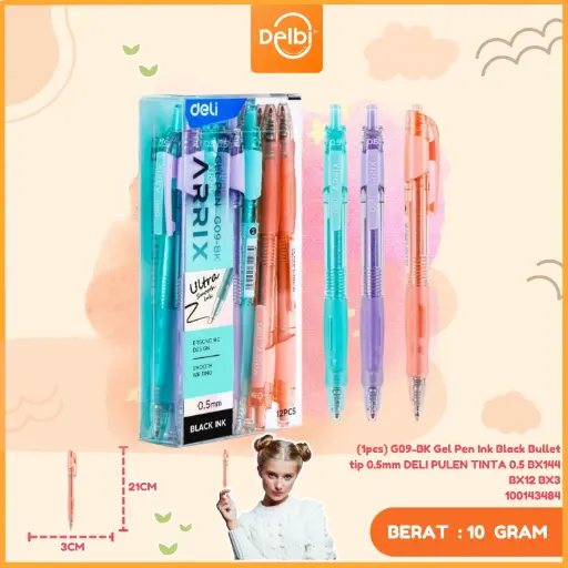 [100143484] (1pcs) G09-BK Gel Pen Ink Black Bullet tip 0.5mm DELI PULEN TINTA 0.5 BX144 BX12 BX3