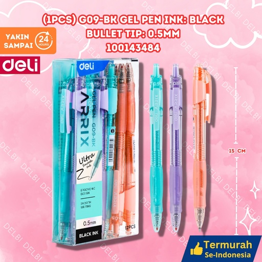 [100143484] (1pcs) G09-BK Gel Pen Ink Black Bullet tip 0.5mm DELI PULEN TINTA 0.5 BX144 BX12 BX3