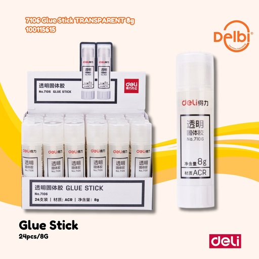 [100115615] DELI 7106 Glue Stick TRANSPARENT 8g LEM BX288