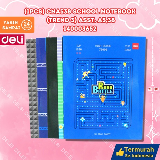 [140003652] (1PCS) CNA538 School Notebook (Trend 3) ASST. A5,38. DELI BUKU TULIS TREND 3 BX320 BX10