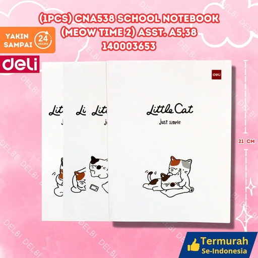 [140003653] (1PCS) CNA538 School Notebook (Meow Time 2) ASST. A5,38 DELI BUKU TULIS 38 LEMBAR MEOW 2 BX320 BX10