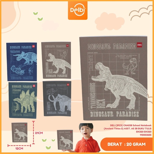 [140003655] DELI (1PCS) CNA538 School Notebook (Ancient Times 2) ASST. A5 38 BUKU TULIS BX320 BX320
