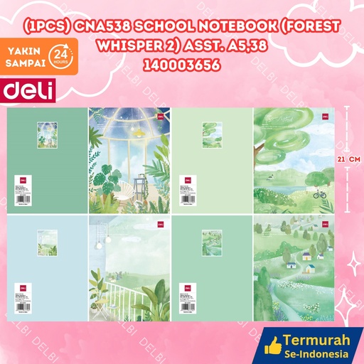[140003656] (1PCS) CNA538 School Notebook (Forest Whisper 2) ASST. A5,38 BUKU TULIS DELI 38 LEMBAR FOREST 2 BX320 BX10