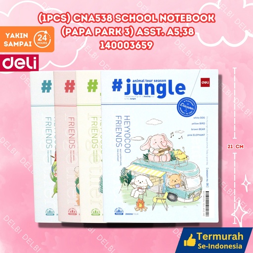 [140003659] (1PCS) CNA538 School Notebook (Papa Park 3) ASST. A5,38 BUKU TULIS DELI 38 LEMBAR PAPA 3 BX320 BX10