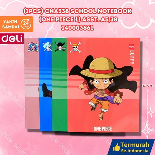 [140003661] (1PCS) CNA538 School Notebook (One Piece 1) ASST. A5,38. DELI BUKU TULIS 38 LEMBAR ONE 1 BX320 BX10