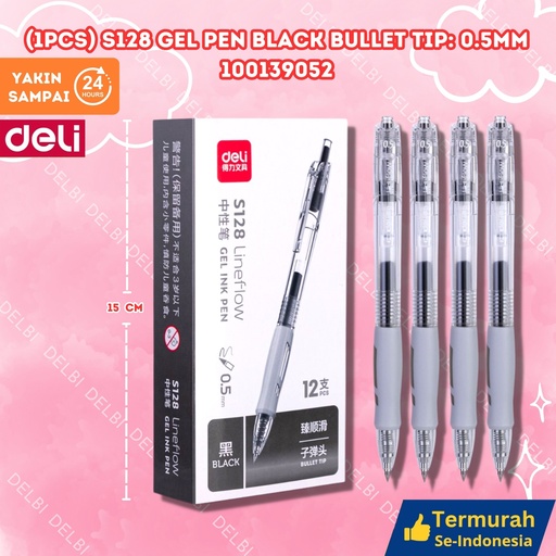 [100139052] (1pcs) S128 DELI Gel Pen BLACK Bullet tip 0.5mm PULPEN TINTA 0.5 BX144 BX12 BX3 BX1728