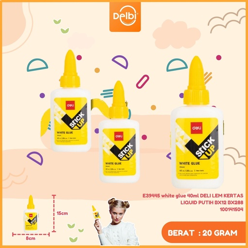 [100141504] E39445 white glue 40ml DELI LEM KERTAS LIQUID PUTIH BX12 BX288