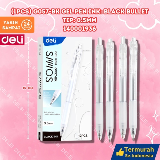 [140001936] (1pcs) G057-BK Gel Pen Ink Black Bullet tip 0.5mm4 DELI PULPEN 0.5 BX144 BX3 BX12