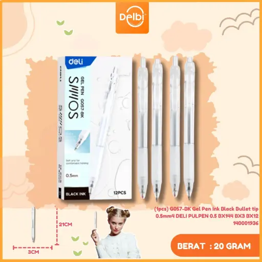 [140001936] (1pcs) G057-BK Gel Pen Ink Black Bullet tip 0.5mm4 DELI PULPEN 0.5 BX144 BX3 BX12