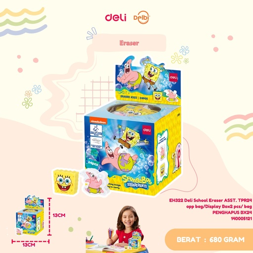 [140005121] EH322 Deli School Eraser ASST. TPR24 opp bag/Display Box2 pcs/ bag PENGHAPUS BX24