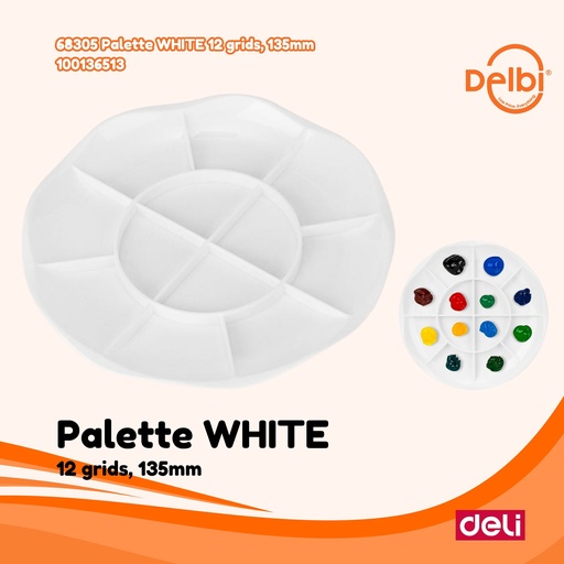 [100136513] 68305 Palette WHITE 12 grids, 135mm DELI PALLETE MANGKOK CAT PIRING BX40