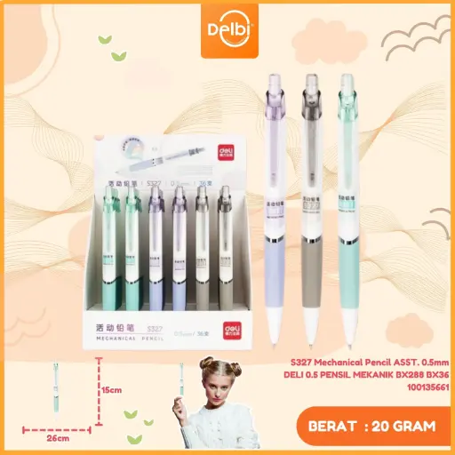 [100135661] S327 Mechanical Pencil ASST. 0.5mm DELI 0.5 PENSIL MEKANIK BX288 BX36