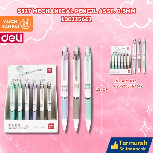 [100135661] S327 Mechanical Pencil ASST. 0.5mm DELI 0.5 PENSIL MEKANIK BX288 BX36