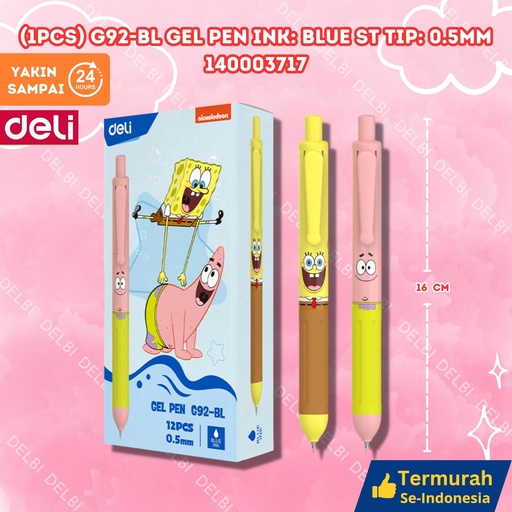 [140003717] (1pcs) G92-BL Gel Pen Ink Blue ST tip 0.5mm TINTA DELI SPONGEBOB 0.5 PATRICK BX144 BX12 BX3 BX1728