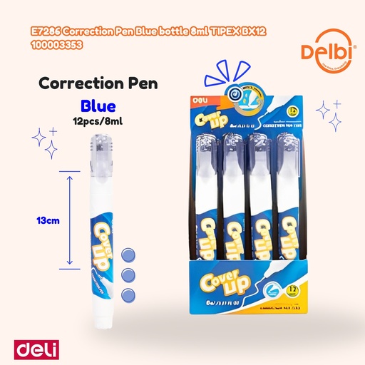 [100003353] DELI E7286 Correction Pen Blue bottle 8ml TIPEX BX12