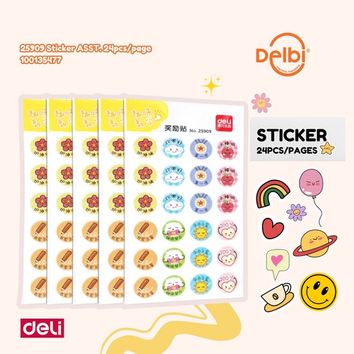 [100135477] DELI 25909 Sticker ASST. 24pcs/page BX180